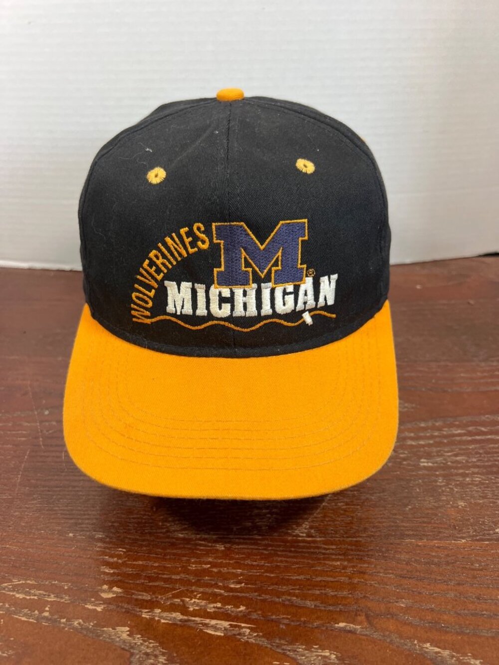 Vintage Michigan Wolverines Black & Yellow Adjustable Strapback Hat By #1 H4